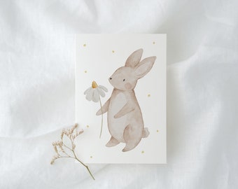 Osterkarte Hase mit Blume | Geschenk Ostern Frohe Ostern Karte Osterhase Karotten Postkarte Grußkarte Ostern Geschenk Geschenkidee Kinder