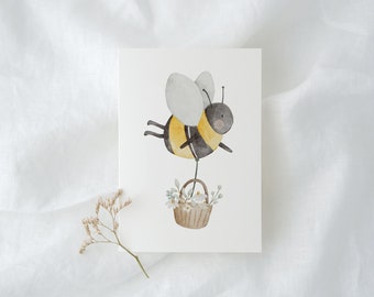 Postkarte Biene mit Blumenkorb | Karte Frühling Kindergeburtstag Kinder Geburtstag Blumen Geschenk Ostern Karte Grußkarte Ostern