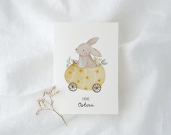 Osterkarte Frohe Ostern Hase im Osterei-Auto | Geschenk Ostern Karte Osterhase Osterei Postkarte Grußkarte Ostern Geschenk Geschenkidee