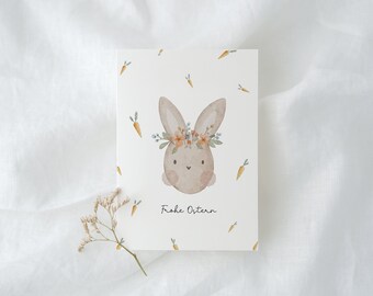 Osterkarte Frohe Ostern Hase mit Karotten | Geschenk Ostern Karte Osterhase Karotten Postkarte Grußkarte Ostern Geschenk Geschenkidee Kinder