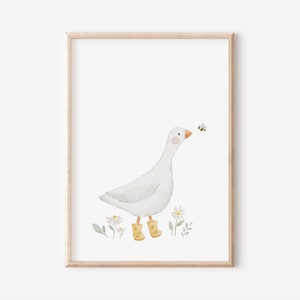 Bilder Kinderzimmer Gans mit Schuhen A4, A3 & A2 | Poster Kinderzimmer Gans Frühling Kinderposter Mädchen Junge Kinder Wandbilder Babyzimmer