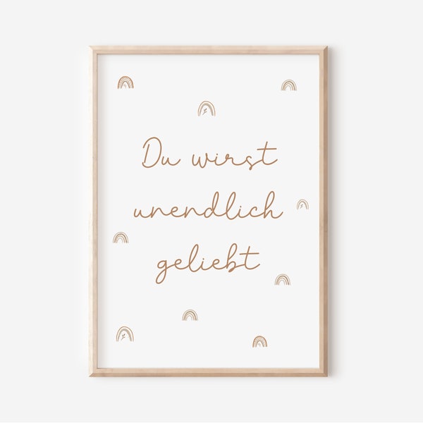 Poster Kinderzimmer "Du wirst unendlich geliebt" A5, A4, A3, A2 | Bilder 3er Set Spruch Babyzimmer Boho Regenbogen Kunstdruck Wandbilder