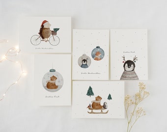 Weihnachtskarten 5er Set Aquarell | Klappkarten Karte Weihnachten Postkarte Grußkarte Frohe Weihnachten Geschenk Kartenset Weihnachtspost