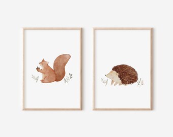 Poster Set Kinderzimmer Eichhörnchen und Igel A4 & A3 | Bilder Posterset Kinderzimmer Waldtiere Waldtierposter Kinderposter Wandbilder