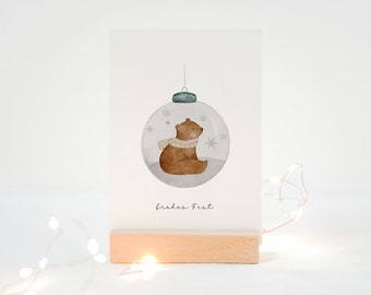 Weihnachtskarte Weihnachtskugelbär Bero A6 | Karte Weihnachten Weihnachtsgeschenk Aquarell Weihnachtskarte Set Postkarte
