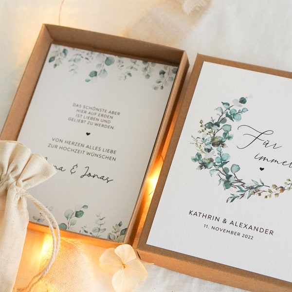 Geldgeschenk zur Hochzeit | Personalisierbare Karten auf Leinenkarton inkl. Baumwollsäckchen | Personalisierte Hochzeitsgeschenke