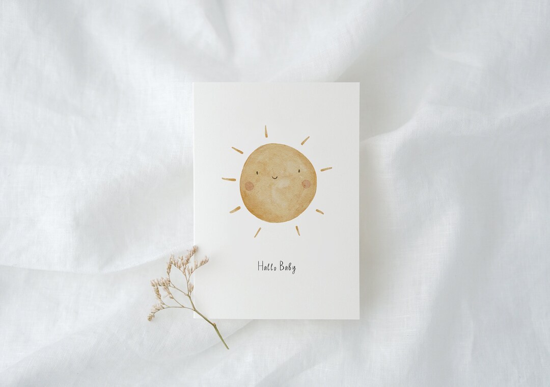 Postkarte Zur Geburt Mit Sonne hallo Baby Karte Etsy
