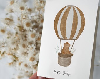 Klappkarte zur Geburt "Hallo Baby" | Karte Baby Heißluftballon Geburtskarte Babykarte Glückwunschkarte Postkarte Geburt Hallo Baby Ballon