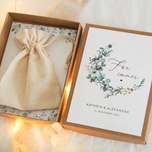 Geldgeschenk zur Hochzeit Personalisierbare Karten auf Leinenkarton inkl. Baumwollsäckchen Personalisierte Hochzeitsgeschenke Bild 5