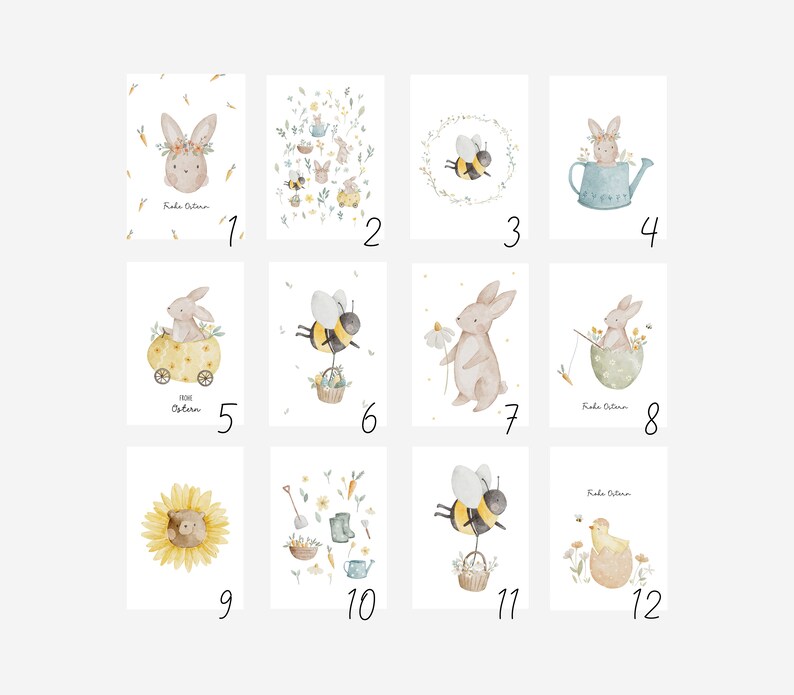 Osterkarten Set individueller Mix Karten zu Ostern selbst zusammenstellen Postkarte Osterhase Geschenk Osterei Grußkarte Geschenkidee Bild 3