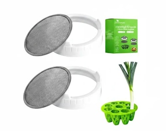 Sprouting Lids & Green Onion Regrower for Wide Mouth Mason Jars. Sprouts Growing Kit for Bean Sprouts, Broccoli Organic Sprouts