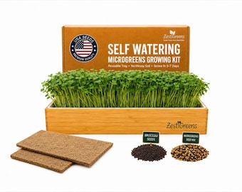 Microgreens Growing Kit (Self Watering) with Mats & Organic Seeds. No Soil Needed. WATER ONCE. Ready to Eat in 7 Days. Guaranteed to Grow.