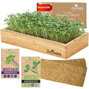 Microgreens Growing Kit (Self Watering) with Mats & Organic Seeds. No Soil Needed. WATER ONCE. Ready to Eat in 7 Days. Guaranteed to Grow.