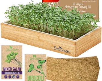 Microgreens Growing Kit (Self Watering) with Mats & Organic Seeds. No Soil Needed. WATER ONCE. Ready to Eat in 7 Days. Guaranteed to Grow.