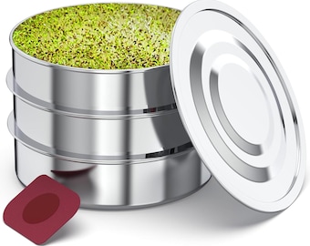 ZESTIGREENS Stainless Steel 3-Tier Stackable Seed Sprouter Kit with Lid – Germination Tray for Broccoli, Alfalfa & Mung Bean Sprouts