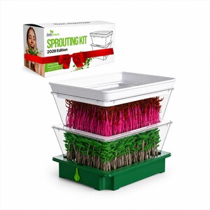 2-Tier Seed Sprouting Kit with Drain Spout – Easy Stackable Trays for Growing a Variety of Fresh Sprouts at Home