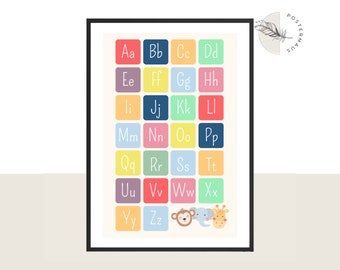 ABC Poster Lernposter fürs Kinderzimmer, Kinderzimmer Poster, Geschenk für Einschulung Schulanfang,Buchstabieralphabet,