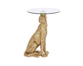 Leopard Bust Side Table Gold  Animal Base Table Tempered Glass Cheetah Table Maximalist interior