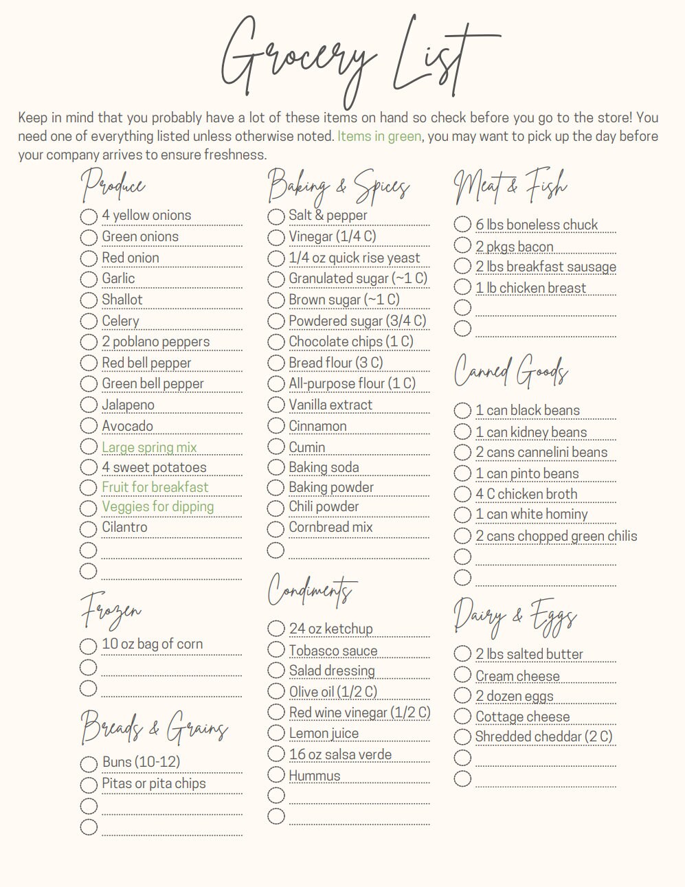 Guests for the Weekend Meal Planner Menu, Grocery List, Recipes, and ...
