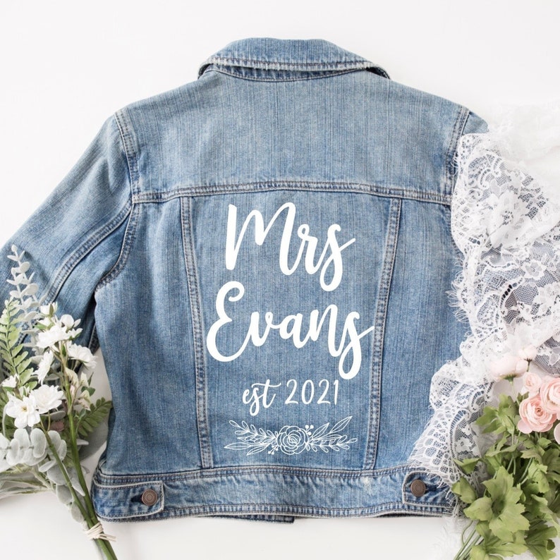Pearl Personalised Denim Mrs Bride denim jacket With Added | Etsy