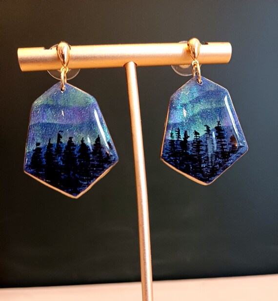 Northern Lights Hand Drawn Polymer Clay Earrings