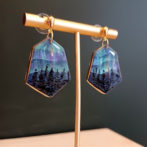 Northern lights hand drawn polymer clay earrings