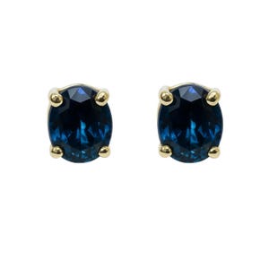 Genuine Blue Sapphire Stud Earrings: 14k Solid Yellow Gold, September Birthstone