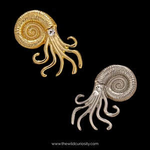 Jurassic Jewellery | Fossil Ammonite Earrings | Gold or Silver | Oddity Studs | Gift Ideas | Octopus & Nautilus | Curiosities