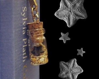 Wildes Lesezeichen | Seelilien-Fossil in niedlicher Miniatur-Glasflasche | Lesezubehör | Bücher | Lernmaterial | Geschenkideen | Feenmünzen