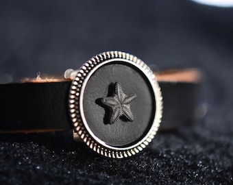 Fossil Star Crinoid Bracelet | Fairy Coin | Gothic Jewellery | Handmade Leather Bracelets | Crinoid Fossils | Rock Stars | Gift Ideas