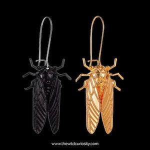 Cicada Drop Earrings | Cicada Jewellery | Black or Gold | Winged Insects | Vintage Handmade Jewellery | Entomology | Bug Gift Ideas