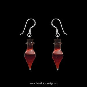 Blood Vial Drop Earrings | 1x Pair | Vampire | Handmade Halloween Jewellery | Dangly Earring | Curiosities | Autumn | Fall Gift Ideas
