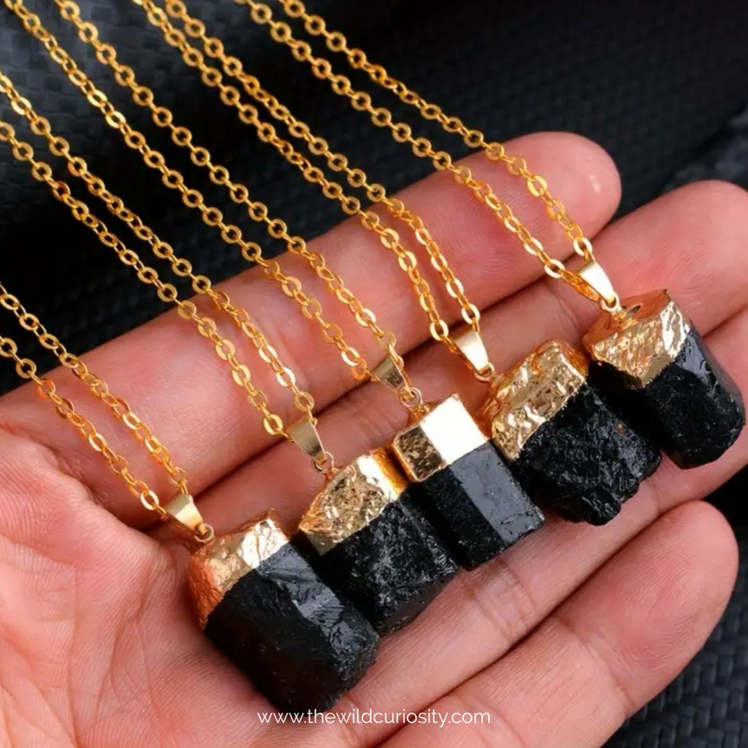 Buy Black Tourmaline Pendant Black Crystal Gothic Handmade Jewellery  Gold Necklace Rocks and Geodes Gift Ideas Online in India