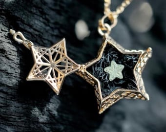 Gold Star Locket with Genuine Fossil Star Crinoid | Unique Pendant | Ocean Jewellery | Rock Star Necklace | Mermaid Gift Ideas