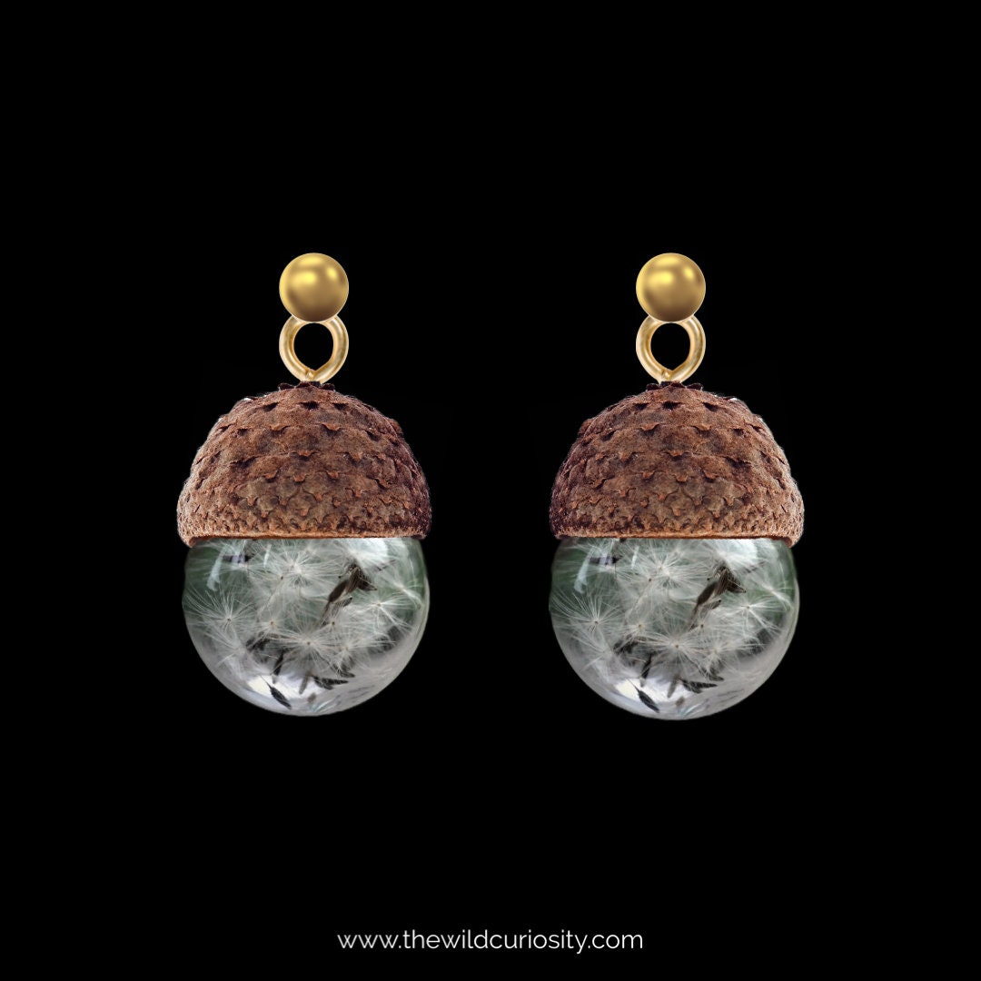 Glass Globe Earrings With Acorn Base 1x Pair Handmade Etsy UK