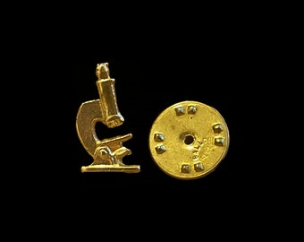 Vintage Microscope Lapel Pin Badge | Natural Patina | Gold Plated | Science | Study | Teaching Supplies