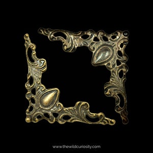 Ornate Baroque Style Corners | Bronze | DIY Box Frame | Antique Books | Arts and Craft Supplies | Gothic