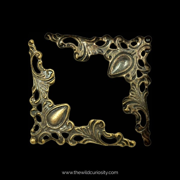 Ornate Baroque Style Corners | Bronze | DIY Box Frame | Antique Books | Arts and Craft Supplies | Gothic | Vintage