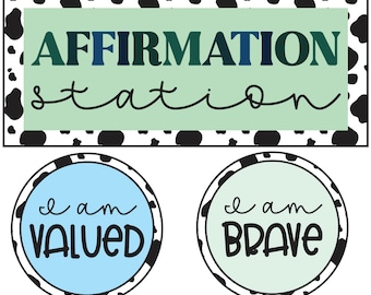 Classroom Affirmation Station - Boho Cowgirl Classroom Theme - Mirror Affirmations - Cow Print Classroom Affirmation Station - Western Theme