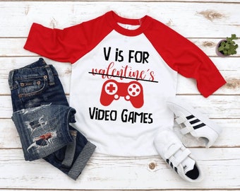 V is for Video Games Valentines Boys shirt, Valentines shirt kids, Toddler Valentines shirt, Cute Valentines Raglan, Valentines oufit boy