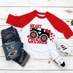 Heart Crusher Valentines Boys shirt, Valentines shirt kids, Toddler Valentines shirt, Cute Valentines Raglan, Valentines oufit boy