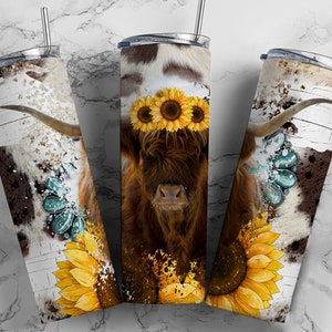 Highland Cow Tumbler, Cow Print Western Tumbler, Sunflower Tumbler, Christmas Gift for her, Christmas Gift, Country Tumbler