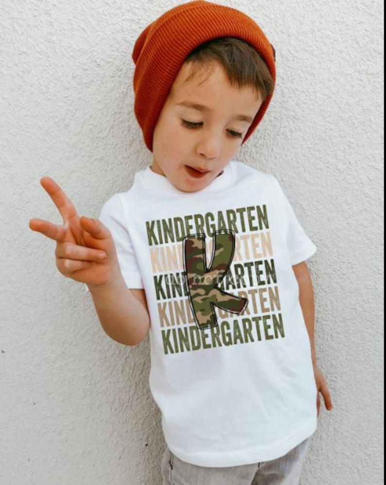 First day of kindergarten boys shirt, 1st day of kindergarten camo shirt boys, 1st day of school shirt boy toddler, hunting camo boys shirt image 1