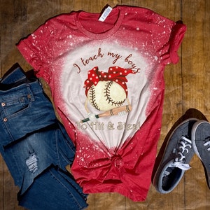 I Teach my Boys to Hit and Steal Bleached Shirt, Baseball Mama t-shirt, Baseball Mom Tee, Bleached shirt, Baseball Shirt