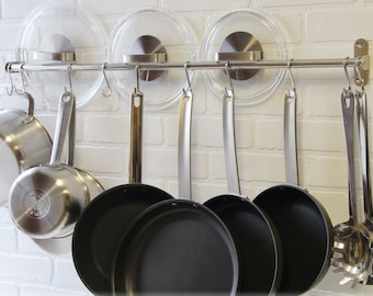 Ideal for Pans Accuyc Kitchen Wall Pot Pan Rack 2 Tire Wall Mounted Pot Rack Storage Shelf with Hanging Rails 10 S Hooks Books Plant Utensils