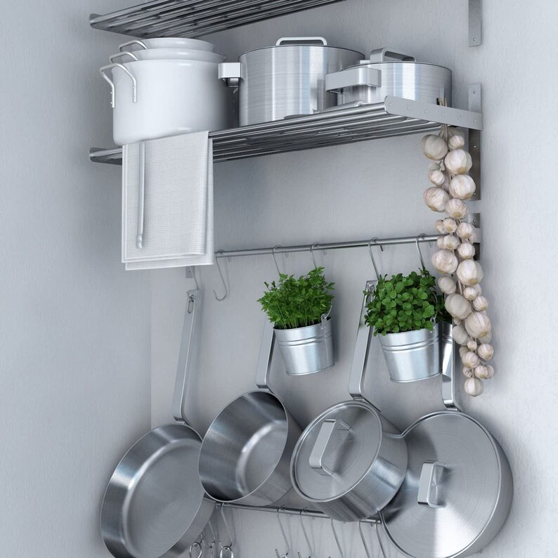 Stainless Steel Kitchen Organizer Set 31.5 for Hanging Pots and Pans