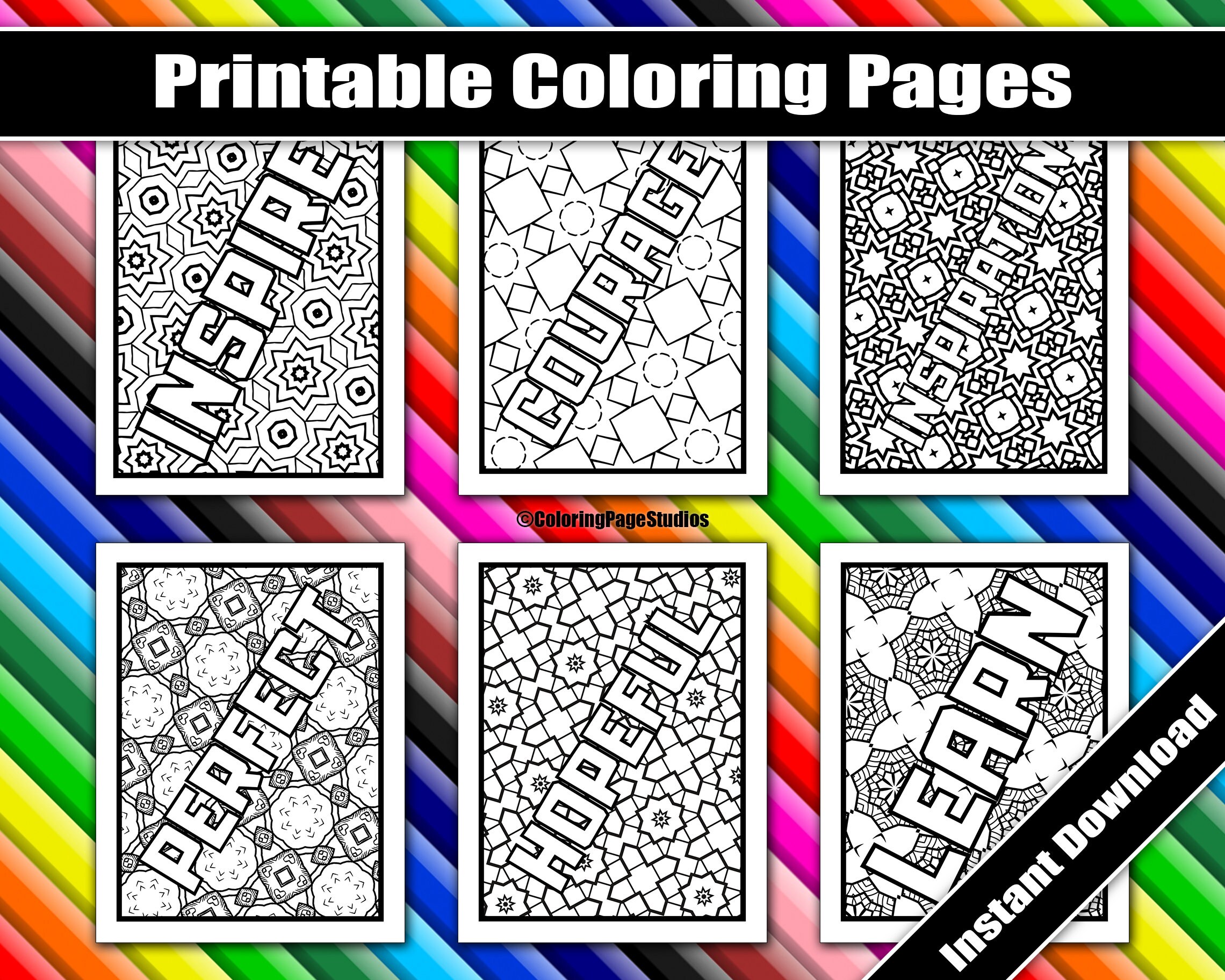 Coloring Pages Inspirational Words 20 Pages - Etsy