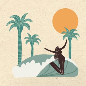 Surfing Girl Wall Art | Surfer Artwork | Home Decor Wall Art | Surfer Girl | Tropical Art | Modern Wall Artist | Home Decor