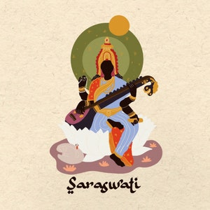 Saraswati Goddess Poster Art | Saraswati Deity Wall Art | Goddess Saraswati Art | Goddess Home Decor  | Hindu Deity Art | Spiritual Goddess