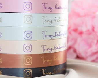 2 cm printed gift ribbon with company, logo, Instagram, text, symbol or name in different colors (personalized) 100% satin 20 mm